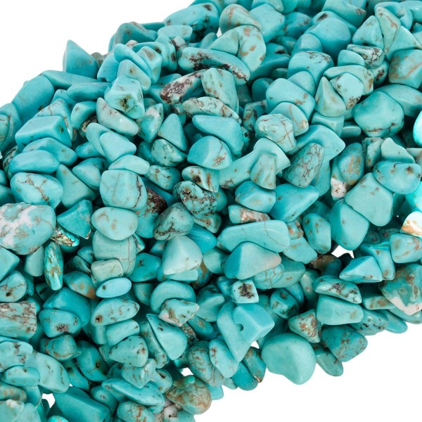 KYEYGWO Sea Blue Howlite Turquoise Irregular Gemstones Loose Beads Strand, Tumbled Stone Chip Crystal Tumbled Stones for Jewellery Making and DIY Handmade Craft, 83.8 cm