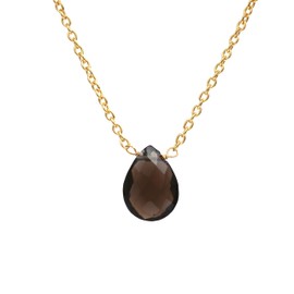 Gempires Natural Smoky Quartz Faceted Pear Pendant Necklace, 9 x 13 mm Pear With 14k Yellow Gold Plated 16 + 2 Inch Adjustable Chain (smoky quartz)