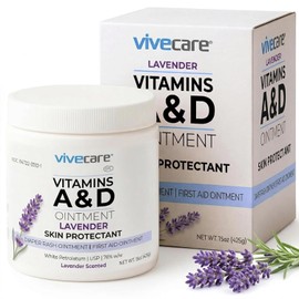 ViveCare Vitamins A&D Ointment - Skin Protectant & Healing Lotion | Babies, Adults, Seniors - Soothing Cream for Diaper Rash Prevention, Skin Chaffing & Irritation, Burns, Cuts, Scrapes (15oz)