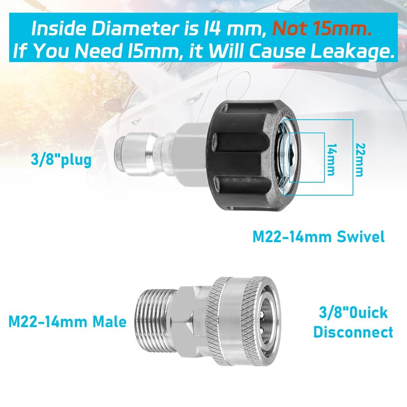 10 Pack Pressure Washer Quick Connect Fittings, Stainless Steel Pressure