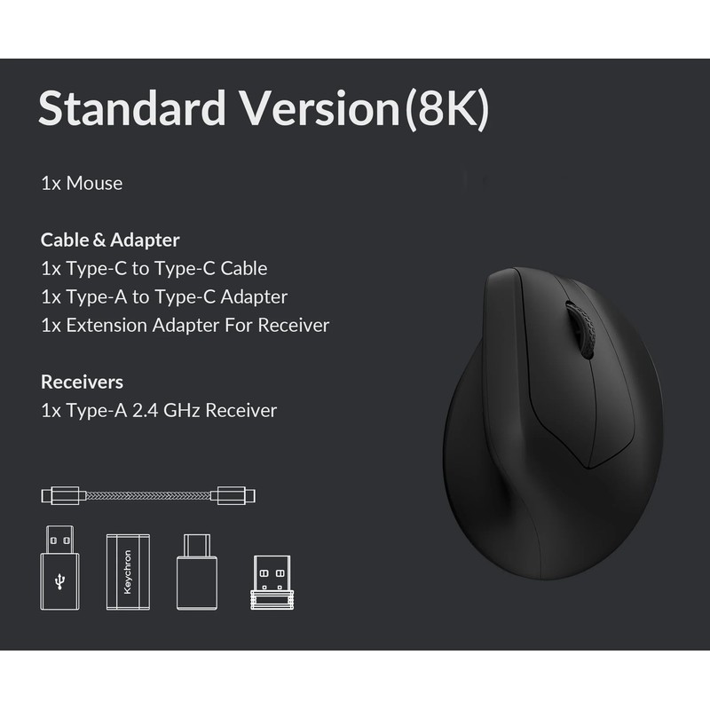 Keychron M5 8K Vertical Wireless Mouse, PAW3950 Sensor with Programmable
