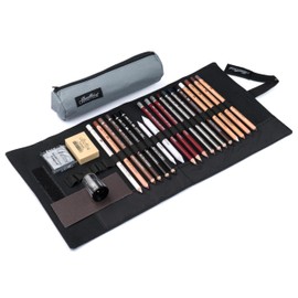 CRETACOLOR Rolletui "Professional Set" 24-Piece Artist Pencils, Graphite, AquaGraph, Chalk, Charcoal & Accessories, Drawing Set for Sketching, Shading & Watercolour