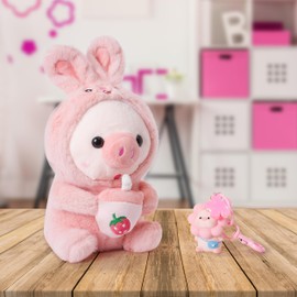 Isabel Steve Cute Piggie Plush Doll with Key Chain, Premium Plushie Toy Cute Keychain, Pink Piggy Stuffed Animal Pet Soft Animated Plush, 10” Fluffy Snuggle Pig