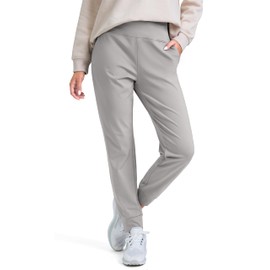 Women's Fleece Lined Joggers High Waisted Water Resistant Thermal Hiking Pants Cold Weather Sweatpants with Pockets(Light Grey,XXL)