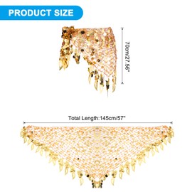 MECCANIXITY Women's Belly Dance Hip Scarf with Sequins Mesh Triangle Wrap Skirts Waist Chain for Music Festival Party Costume Performance(Gold Tone)