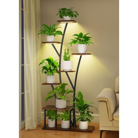 Quikraen Plant Stand Indoor with Grow Lights - 7 Tiered Plant Shelf 60" Tall Corner Plant Stands Multiple Metal Flower Display Shelves Tree-Shaped Plant Rack Home Decor for Living Room Patio Black