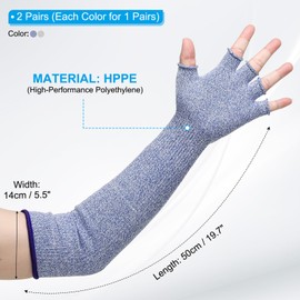 PATIKIL 20 Inch Cut Resistant Sleeves with Finger Grips, 2 Pair Forearm Protective Sleeves Level 5 Protection Arm Safety Protectors Sleeves for Thin Skin and Bruising, Blue/Gray