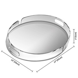 Acrylic Serving Tray with Handles Large Decorative Ottoman Tray 17x13'' Round for Bathroom Food Coffee Fruit Snack Tea Dinner Living Room, Clear