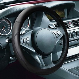 Funda de Cuero para Volante,Cubierta Volante Coche,Microfibra,Transpirable, Antideslizante,para decoración de Coche y protección de Volante,Niversal de 38cm (Negro)