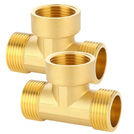 1 inch T-piece, 2 pieces brass T-piece 90° 1 inch, thread fitting T-piece AGxIGxAG made of brass, T-piece water connection, DN25 thread fitting suitable for drinking water