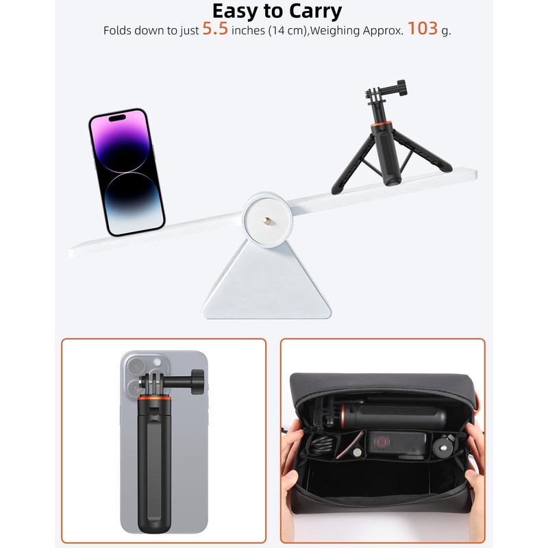 14" Osmo-Action Selfie-Stick Tripod for DJI Action 5/4/3, Portable Handle