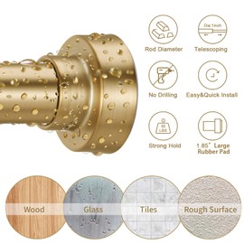 YNL Tension Curtain Rod 34-66 Inch, Adjustable Spring Tension Curtain Rod No Drilling, Non-Slip, Never Rust, Stainless Steel, for Laundry Door Entryway, Gold