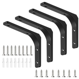 Shelf Brackets, Pack of 4 Metal Shelf Brackets, 7.87 in Shelf Bracket, Black, Angle Shelf with Screws, for Wall Mounting, Bookshelves, Garden, Kitchen, Bathroom - Black