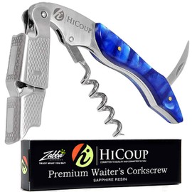 Hicoup Wine Opener - Professional Corkscrews for Wine Bottles w/Foil Cutter and Cap Remover - Manual Wine Key for Servers, Waiters, Bartenders and Home Use - Sapphire