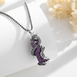 CELESTIA Dragon Necklace for Women Men - Amethyst Crystal Pendant - Gifts Purple Gemstone Jewelry Energy Amuleto de Proteccion