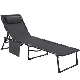 Flamaker Flamaker Face Down Chaise Lounge Chair 5-Position Adjustable Sunbathing, Foldable Tanning Chair with Face& Arm Holes, Outdoor Recliner Chair for Pool, Beach, Patio, Lawn (Grey, 1 Pcs)