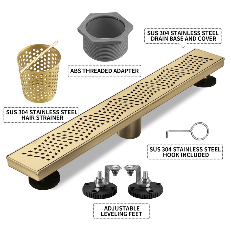 BAUNVB Linear Shower Drain 36 Inch Rectangular, Brushed Gold 304