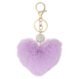 PATIKIL Faux Fur Pom Pom Keychain, Artificial Cute Puff Ball Keychain Heart Fluffy Charm Plush Pendant Chains for Purse Backpack Car Key Bag Tote Handbag, Light Purple