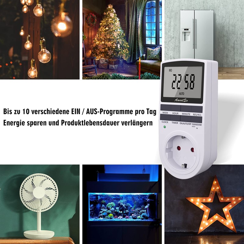 Awootsv Digital Timer Socket with LCD Display 24 Hours/Week Indoor