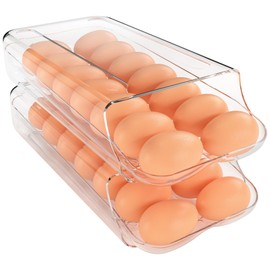 theaoo theaoo Egg Holder for Fridge, Automatic Rolling Egg Container for Refrigerator, Clear Plastic Egg Dispenser, Stackable Eggs Organizer with Quick Removable inner Tray For Organizers and Storage, 2Pack