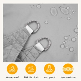 Shade&Beyond Waterproof Sun Shade Sail, UV Block Sun Shades Outdoor, Shade Canopy for Garden Patio Backyard Lawn Deck, Light Grey, 12'X16' Rectangle