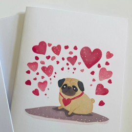 Cryptic Paper Co Pug Valentine’s Day Card - Pug owner card - pug with hearts greeting card
