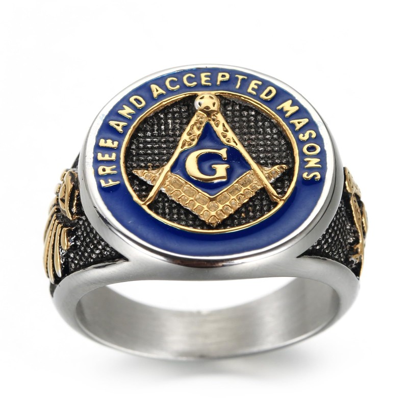 SMANXEY Freemason Blue Lodge Classic Symbol Entry Ring for Men