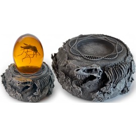 VEOJEIN Jurassic Base Decor | Themed Paperweight | Resin Stand for Dinosaur Collectibles | Detailed Skeletons, DNA Motif & More | Mosquito in Amber | Fossil Figurines Replica