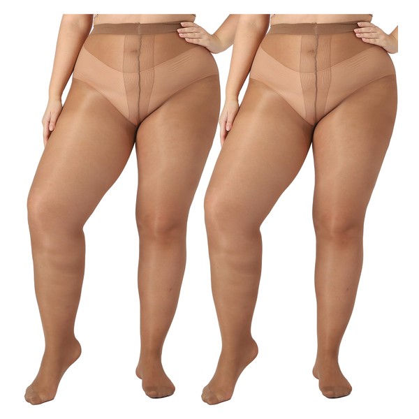 Plus Size Tights for Women, 20D Sheer to Waist T