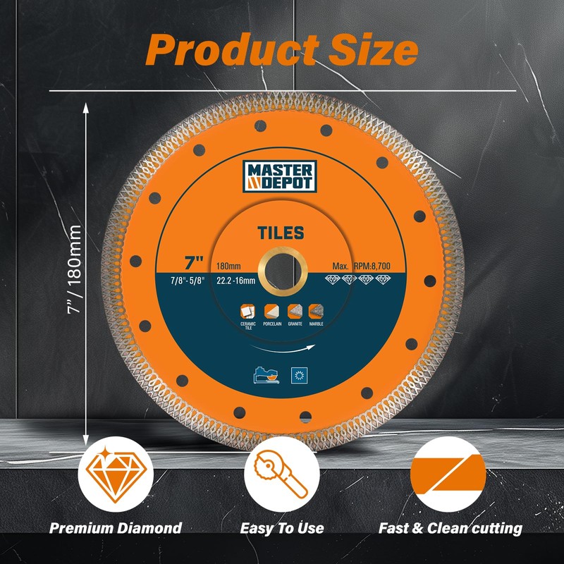 7 Inch Ultra-Thin Turbo Mesh Diamond Blade for Cutting Porcelain,