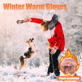 Women Winter Warm Gloves,Pink Fabric Thick Fleece Lined Gloves, Thermal Touchscreen Gloves Ladies Winter Gifts for Dressing Cycling Skiing Running Outdoor Sports