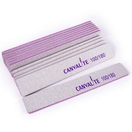 Canvalite 12pcs 100/180 Grit Coarse Nail Files for Acrylic Nails Professional Nail File Reusable Emery Board Nail Styling Tools for Home and Salon Use