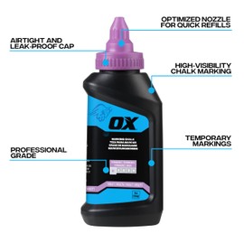 OX Pro 226g/8oz Standard Violet Marking Chalk - Permanence 1, Ideal for Temporary Marking on Multiple Surfaces, General Construction Chalk Line Refills for Chalk Reels