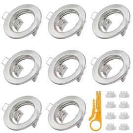 KingYH 8 Pack Recessed Light Frames Set GU10 MR16 Round Recessed Spotlight Trim Ring Fitting Ceiling Light Metal Mounting Frame in Aluminium for Recessed Ceiling Lights Spotlight-Silver