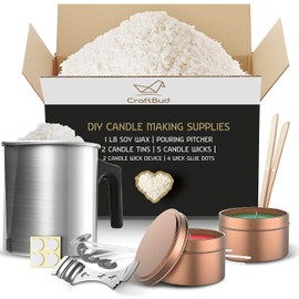 CraftBud DIY Soy Candle Making Kit for Adults & Kids, 16 Piece DIY Kit Includes 1LB Soy Wax, Wax Melter, Wicks, Tins & More
