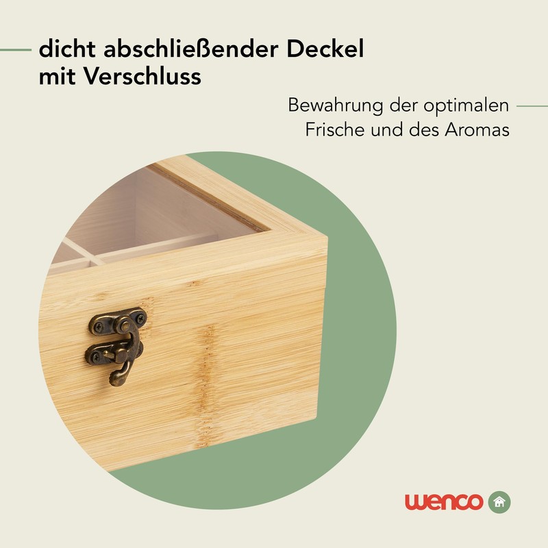wenco 555128 Tea Box, 6 Compartments, Bamboo Tea Storage, Tea