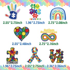 Kirako 8Pcs Autism Awareness Iron on Patches Colorful Jigsaw Puzzle Ribbon Rainbow Sew on Repair Embroidered Applique Charity Event DIY Crafts Love Support Gift for Asperger’s Clothing Backpack Hat