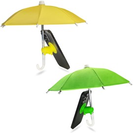 TS-MAYKA 2 Pcs Phone Umbrella for Sun, Universal Cell Phone Umbrella Sun Shade, Mini Pig Suction Cup Stand for Pool Beach Outdoor Blackout Anti-Reflective Glare (Yellow+Green)