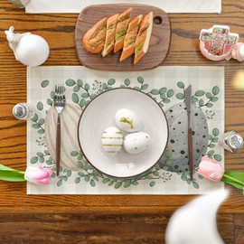 Artoid Mode Eucalyptus Eggs Easter Placemats Set of 4, 12x18 Inch Spring Seasonal Table Mats for Party Kitchen Dining Decoration