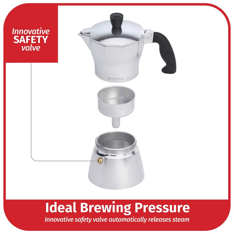 Goodcook Koffe 3-Cup Aluminum Stovetop Moka Pot Espresso Maker