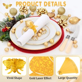Afarnook 100 Pcs Gold Bee Iridescent Napkin Rings 3D Napkin Bands Paper Silverware Holder Ring Silverware Wraps Bands for Dining Wedding Holiday Party Banquet Table Home Decor