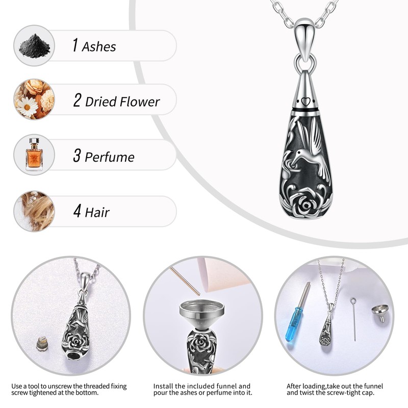 925 Sterling Silver Urn Pendant Necklace Teardrop Cremation Jewelry for