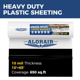 ALORAIR Crawl Space Vapor Barrier - 10 Mil Film, 10'x65' Thick Plastic Sheeting Drop Cloth Vapor Barrier Covering for Crawlspace, Encapsulation, Blackout Plastic Painters Tarp, Black and White Film