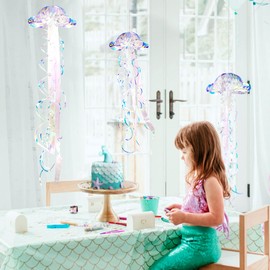 Cheerland Glitter Iridescent Jellyfish Under the Sea Little Mermaid Decoration Party Table Centerpiece Hanging Jelly Fish Decor Ocean Theme Birthday Wedding Bridal Baby Shower Party Supplies