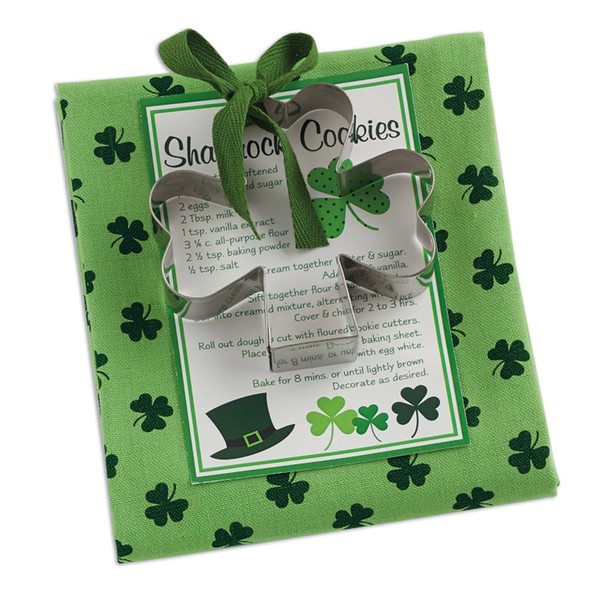 DII Printed Dishtowel with Shamrock Shaped Cookie Cutter, 18 by 28-Inch, St Patrick's Day