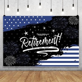 Leowefowa 10x8ft Happy Retirement Backdrop Black and Navy Blue Congration Retirement Background for Men Flag and Firework Celebrate Party Banner Photo Decor Supplies Prop