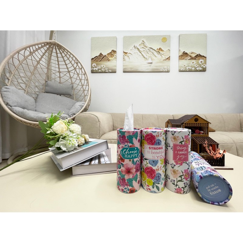 Car Tissue Cylinder with Floral Design - Round tissues Holder,