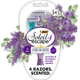 BIC Soleil 4 Escape Scented Women's Disposable Razors With 4 Blades, Comfortable Shave, Lavender & Eucalyptus Scented Handle Shaving Razors for Women, 4 Count