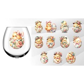 x12 Floral Easter Chick Vintage Design Glass Vinyl Decal Stickers pb404