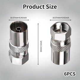 6Pcs Aerial Connectors, Coaxial Cable Connectors, F Male to TV Female TV Aerial Socket Coax Adapter, Coaxial Connector for RF Cable, Compatible with TV, Router, Modem, Satellite Audio/Video Equipment